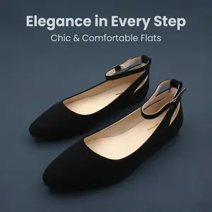 Women's Dress Flats Ballet Low Wedge Pointed Toe Ankle Strap Comfortable Casual Flats Shoes