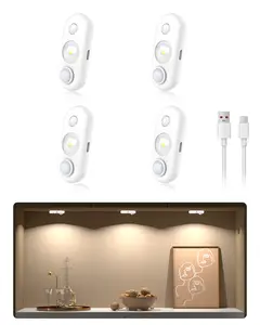 LED Motion Sensor Puck Lights, Small Rechargeable Under Cabinet Light, Dimmable Warm White Closet Lights, Wireless Under Cabinet Lighting for Drawer, Kitchen (4 Pack)