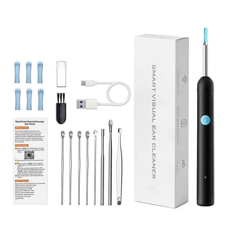 Smart Visual Ear Cleaner Kit – HD 1296P Waterproof Ear Wax Removal Camera with 360° Wide Angle, Wireless Earwax Remover Tool for iPhone iPad Android, Portable Type-C Rechargeable Earpick, Ear Clean Cam Endoscope Set earwax removal tool