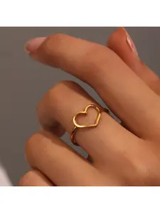 Fashionable stainless steel heart-shaped open ring, retro and popular geometric opening, adjustable titanium steel finger ring for ladies