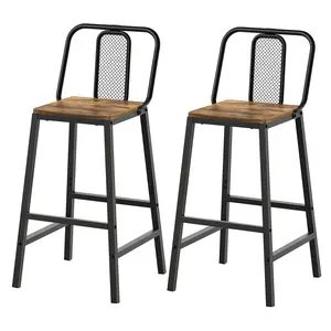 YATINEY Bar Stools, Set of 2 Bar Chairs, Counter Bar Stools with Backrest, Bar Height Stools, for Dining Room, Center Island, Kitchen, Rustic Brown and Black