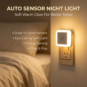 6 Pack Plug In Night Light Cool White LED With Smart Dusk To Dawn Sensor, Mini Energy Saving Nightlights For Bedroom Bathroom Kitchen Hallway Dorm Nursery Home Lighting
