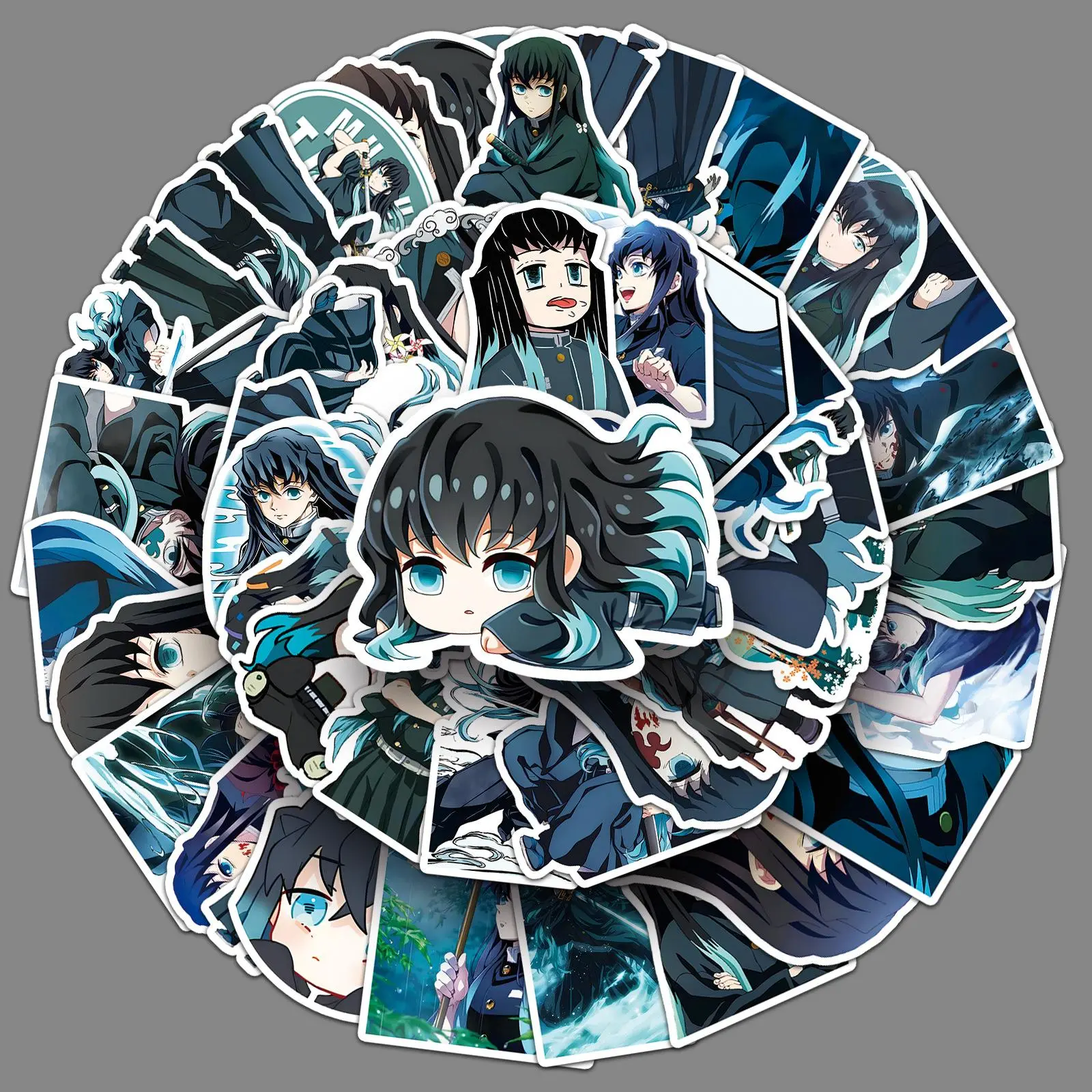 50 Demon Slayer Muichiro Tokito Anime Character Element Stickers - Collectibles Character Set Stickers, DIY Scrapbooking Accessories for Water Cups, Smartphone Cases, Anime Decor