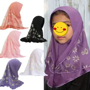 Patchwork mesh cute floral pattern veil headwear girls aged 3-8, soft scarf headscarf, ethnic headwear, Islamic Muslim Malay veil shawl, girls' and teenagers' scarf headscarf