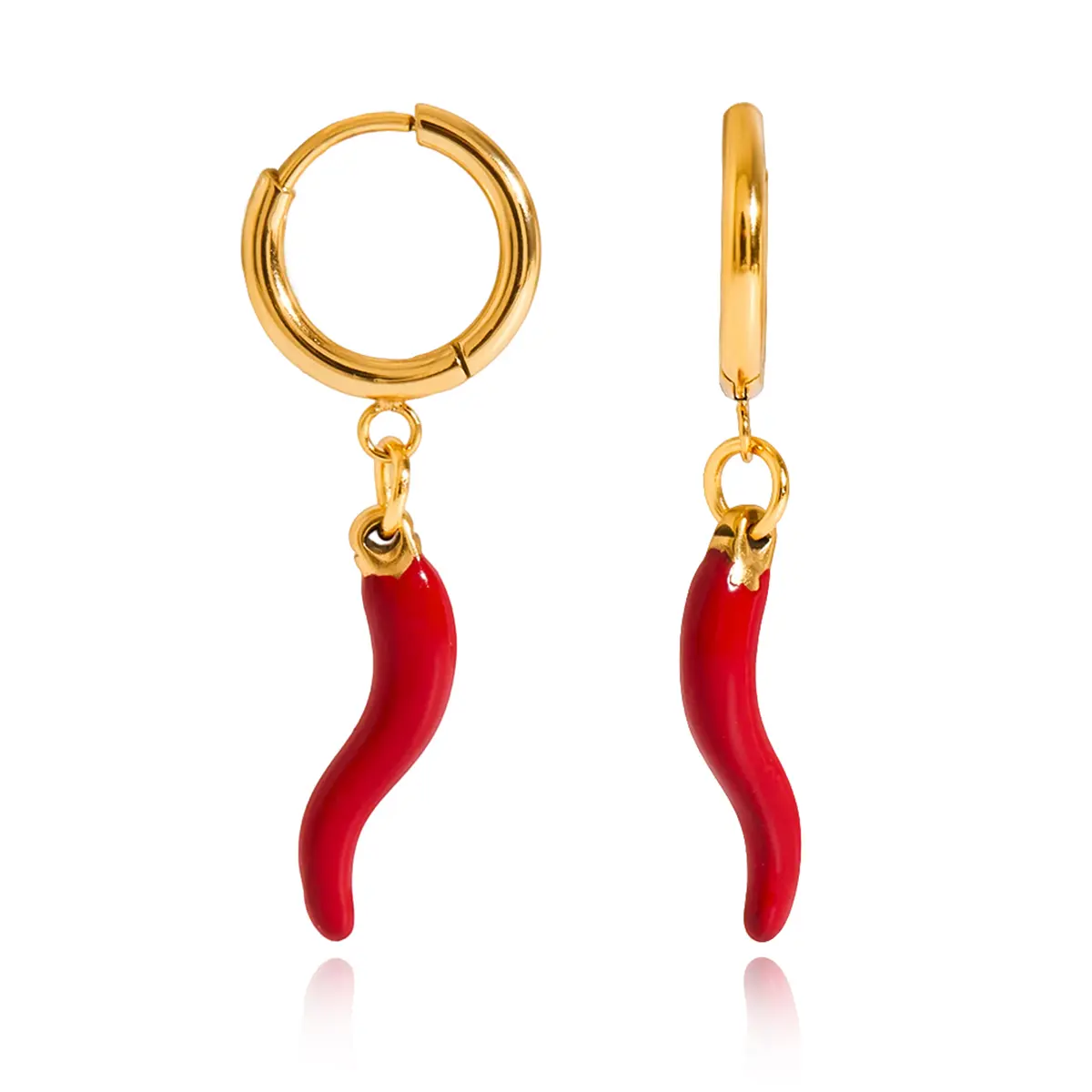 Gold Tone Chili Pepper Dangle Earrings for Women - Red Color, Fashionable Design, Perfect for Everyday Wear