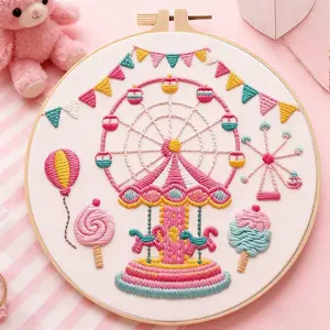 Merry-Go-Round Embroidery Kit with One Hoop, Polyester Mixed Colors, Includes Patterns, Threads, Needles & Instructions, Perfect Gift
