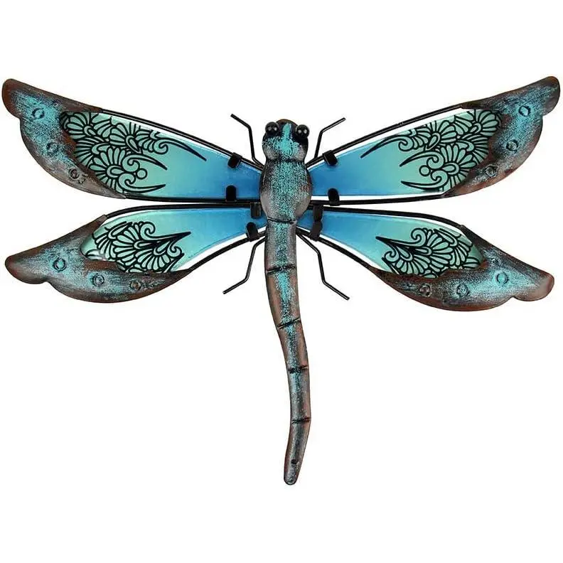 Metal Dragonfly Wall Decor - Outdoor Garden Art for Patio, Living Room, Bedroom - Dragonfly Gifts (14inch, Metal & Glass)