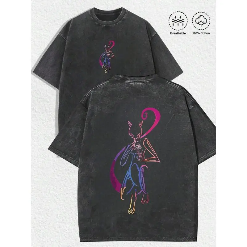 Washed T-shirt Mewtwo Comfort Colors Shirt – Double-Sided Retro Anime Tee for Poke Fans