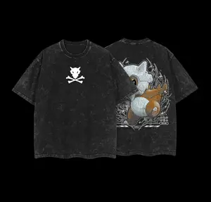 Pocket Monsters "Cubone" Vintage Unisex Oversize Anime Manga Acid Washed Heavyweight Cotton T-shirt for Fans