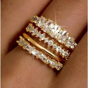 4PCS 14K Gold Plated Stackable Ring Set for Women – Dainty CZ Bands for Women