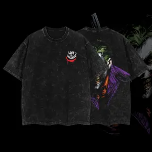 Superstyle "Why so serious?" The Clown Prince of Crime Jokerrr Hero verse Edition Double Printed Oversize Lightweight Acid Washed Tee TV Series Graphic Design Top Cotton Streetwear Comic Superheroes T-Shirt Clothes Menswear Womenswear