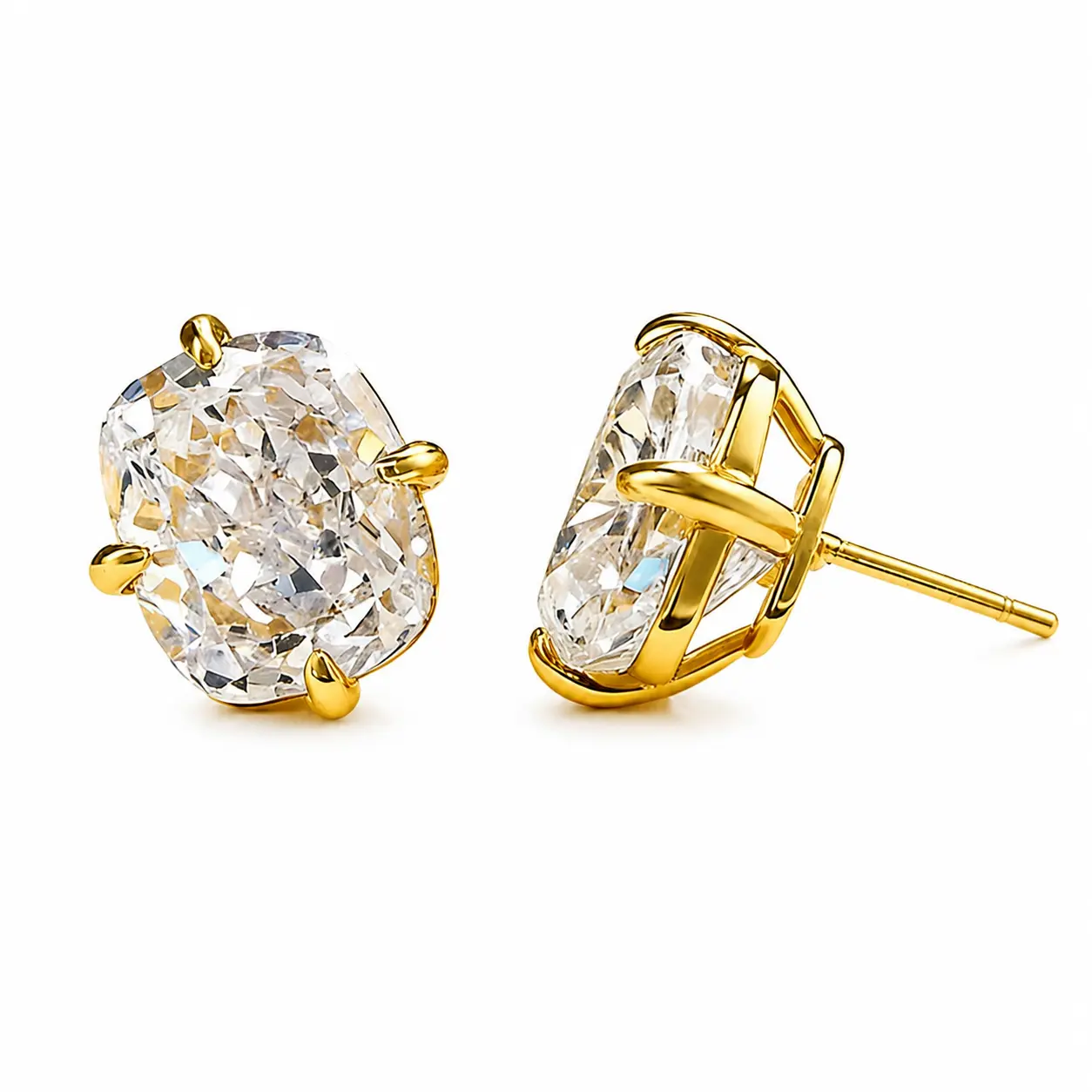 1 Pair Fashion Cubic Zirconia Oval Stud Earrings for Women, Classic Four-Prong Inlaid Design, Romantic Sparkling Ear Studs Jewelry for Daily Wear, Commute, Party, Engagement, Anniversary, Wedding & Valentine's Day Gift