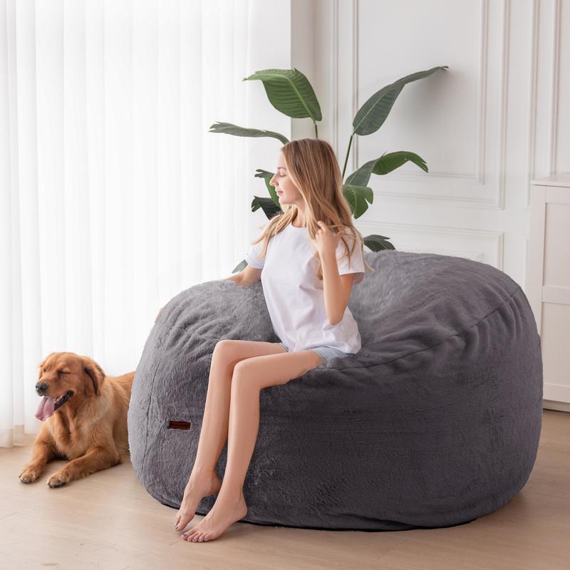 Maxyoyo Giant Faux Fur Bean Bag Chair - 2-in-1 Convertible Lounger & Floor Mattress Bed | Super Soft Foldable Lazy Chair for Living Room, Dorm & Apartment