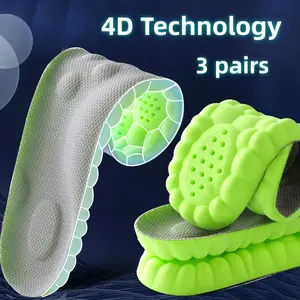 3 Pairs Unisex 4D Soft PU Shoe Insoles - Shock-Absorbing, Breathable, Sweat-Wicking, Odor-Resistant, Full-Length Insoles for Sneakers & Casual Shoes relieve pain foot 51242