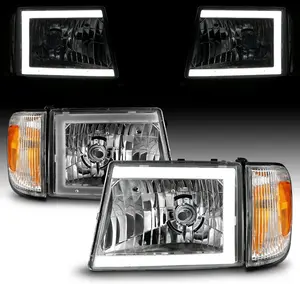 AmeriLite for 1998-2000 Toyota Tacoma 4WD Pickup LED Tube Chrome Reaplcement Headlights + Corner Light Set - Passenger and Driver Side