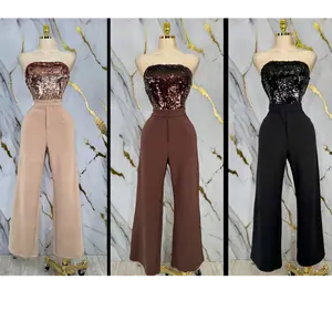 STRAPLESS SEQUIN JUMPSUIT - STRETCH