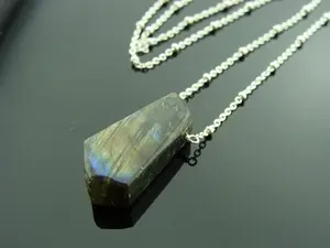 Flash Labradorite Necklace · 925 Sterling Silver Pendant · Iridescent Gemstone Jewelry · Gift for Her · Blue Gray Crystal Necklace
