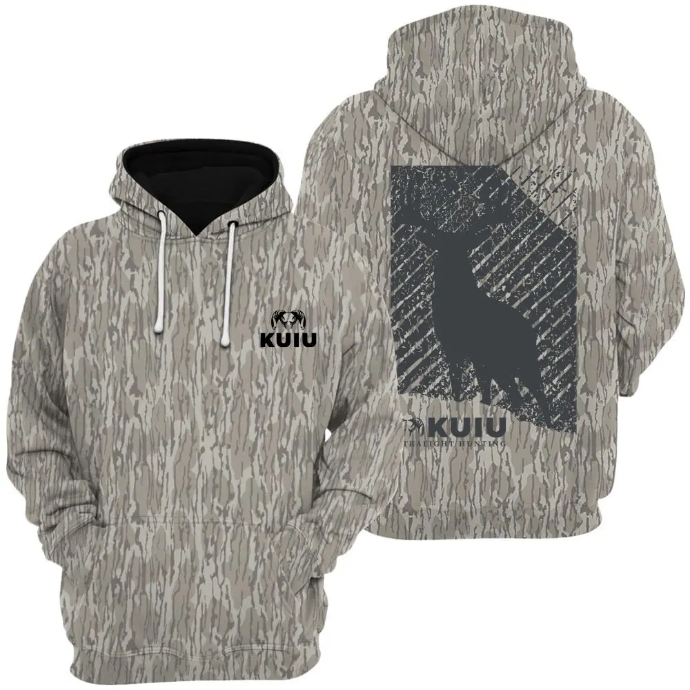 KUIU Whitetail Tee, Graphic Double-Sided Deer Hunting Soft Cotton Camo T-Shirt, Sweatshirt, Hoodie with Tree Print, Long Sleeve Outdoor Hunting Pullover Hooded, Gift for Hunter