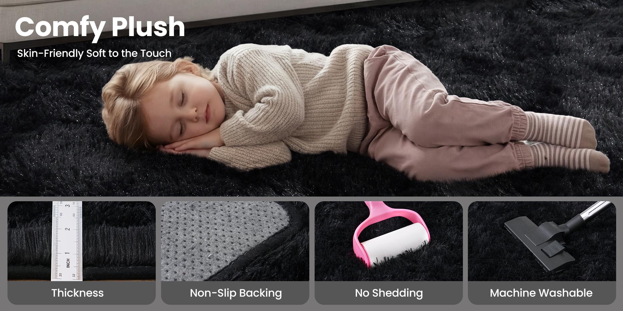 REZUTAN Super Soft Plush Shaggy Area Rug for Living Room Bedroom Nursery Kitchen and Bathroom Cozy Carpet with Free 4 Anti-Slip Stickers Back to School