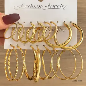 Women's Gold Hoop Earrings Set, Trendy Large Smooth Twist Chunky Hypoallergenic Earring Pack, Earring for Women, Ideal for Birthday Gifts & Club Night Parties (Sports & Outdoor Accessories Compatibility Note)