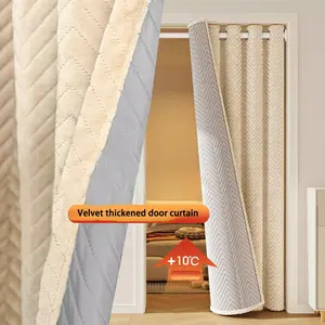 Winter Warmth Thickened Cotton Door Curtain, Modern Minimalist Style Soundproof Bedroom Drapes, No-Drill Air Conditioning Partition Panel, Thermal Insulated Curtain