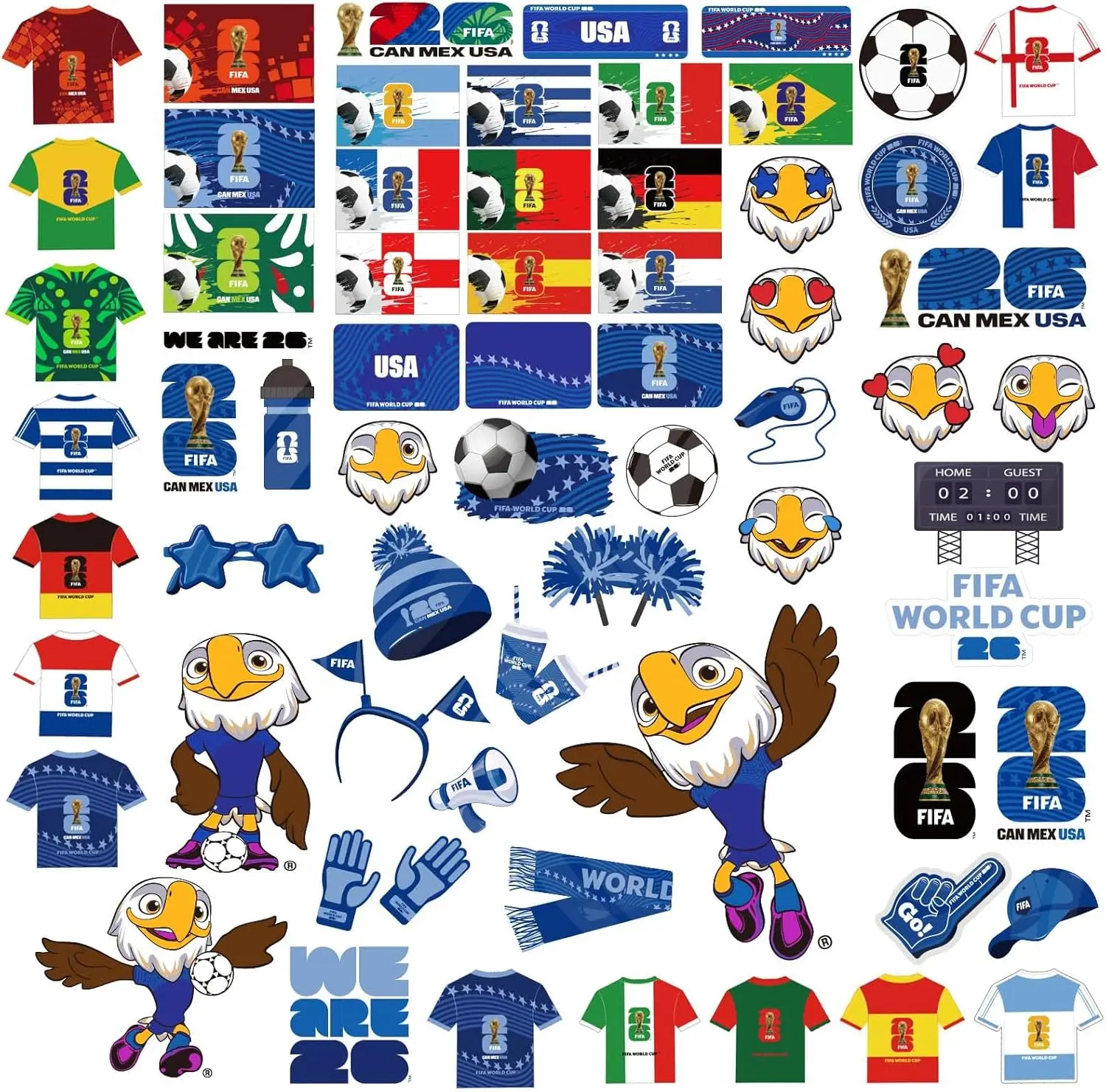 FIFA World Cup 2026 Stickers - Official Soccer Sticker with Trophy, Host City, Flags & Mascot Design, Waterproof Stickers for Water Bottle Laptop Phone, Soccer Party Favors FIFA USA MX Collection