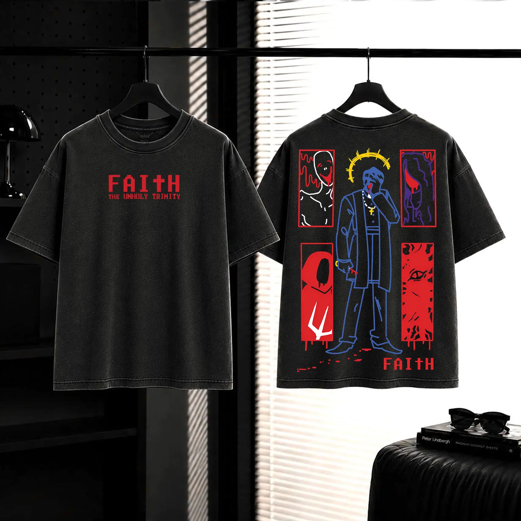 FAITH Horror Game Vintage Washed Tee Unisex Heavyweight Cotton T-Shirt, Retro Pixel Exorcist Graphic Tee, Menswear Streetwear Top, Men Gift Comfort Color Good Graphic Shirt Fabric Seamless