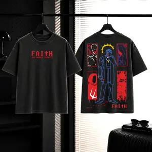 FAITH Horror Game Vintage Washed Tee Unisex Heavyweight Cotton T-Shirt, Retro Pixel Exorcist Graphic Tee, Menswear Streetwear Top, Men Gift Comfort Color Good Graphic Shirt