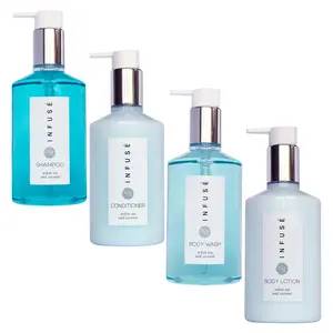 Infuse All-In-Kit | 1 Shampoo, 1 Conditioner, 1 Body Wash and 1 Lotion | White Tea and Coconut Soap 4 Piece Ecobox | 10oz Hotel Soaps and Toiletries Bulk | Personal Care Products Body Care Comfort Skin Care Plastic