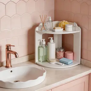 Corner Bathroom Counter Organizer, Bathroom Organizer Countertop, Countertop Storage Shelf for Bath, Kitchen, Living Room, Bedroom