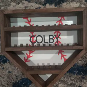 Baseball Ring Display  Home plate Design Holds 27 Rings Dark Walnut Stain Color Free Shipping Organiser Wall Room Hangable Hanging Racks