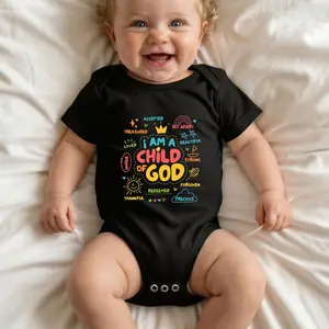 I Am A Child Of God Print Bodysuit Baby Rompers Short Sleeve Cotton Toddler Rompers Graphic Print Baby Clothes One-Piece Outfit