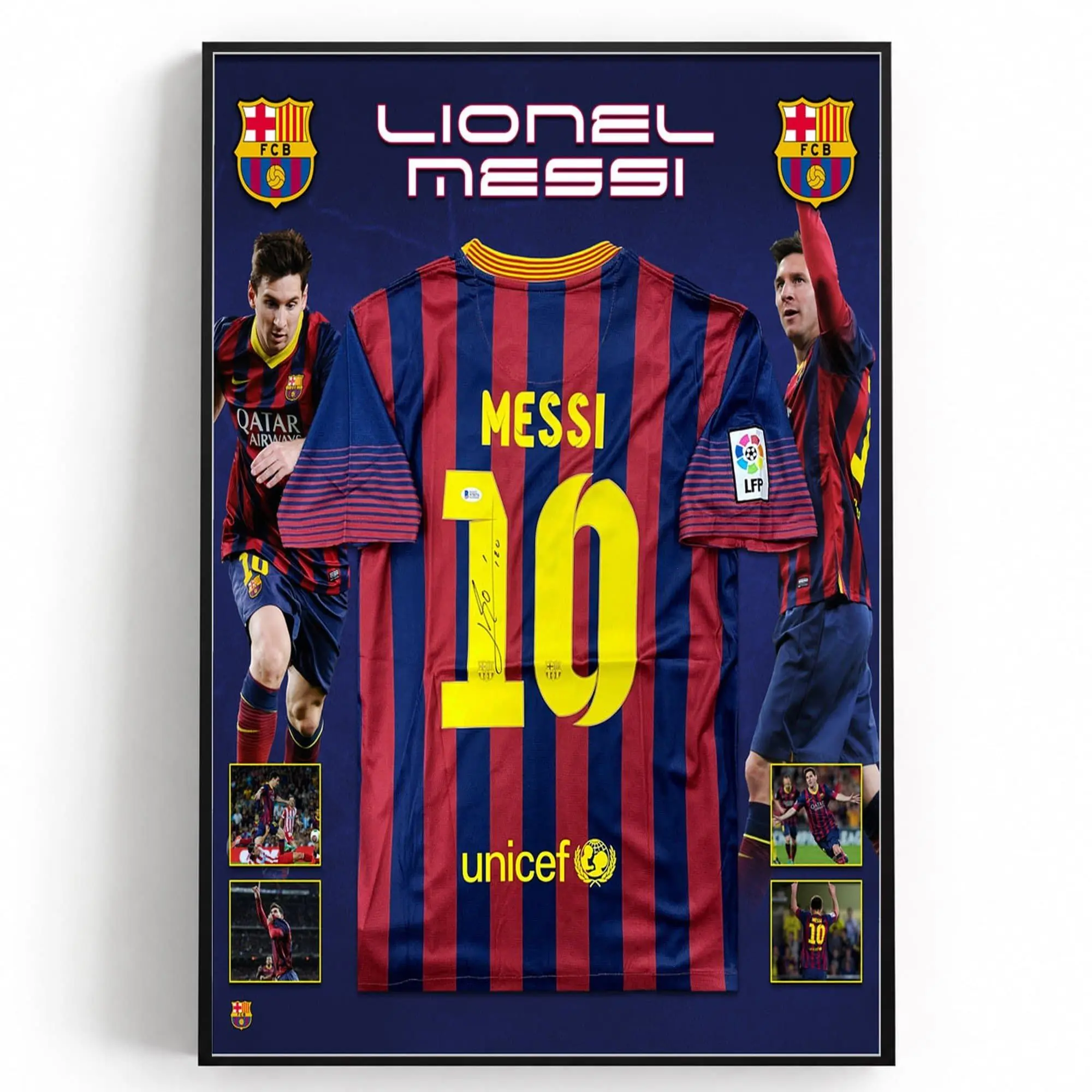 Lionel Messi Signed &  2013-14 Barcelona Jersey Poster, Fan Gift (Unframed - Print Only )