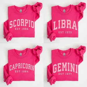 (Leave A Note) Custom Zodiac Sweatshirt – Heliconia Pink Color, Custom Year-Est Your Year Astrology Pullover, Cute Horoscope Energy Gift, Unisex Crewneck Sweatshirt, Birthday Zodiac Sign Outfit 2025