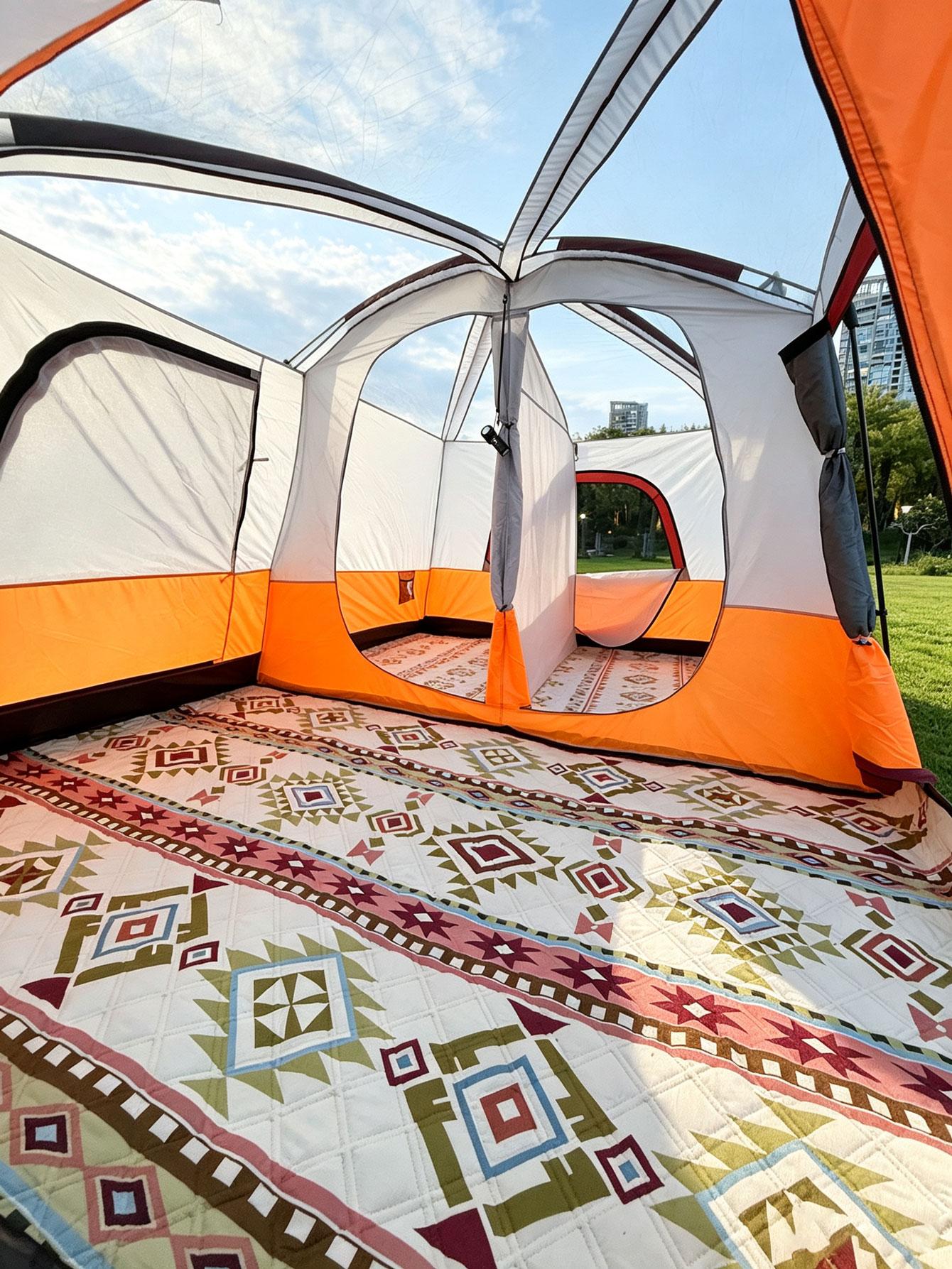 【Family Camping Tent】10-12 Person Extra Large Waterproof Easy Setup Oxford Straight Wall 2 Rooms Mesh Windows 3 Doors for Summer Camping Hiking Glamping Friends & Family Gatherings Camping Essentials National Park Week Labor Day Gift