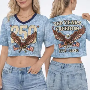 Jersey America 250Th Anniversary Crop Top Football, Patriotic Eagle, 4Th Of July Shirt, 250 Years Of Freedom Shirt
