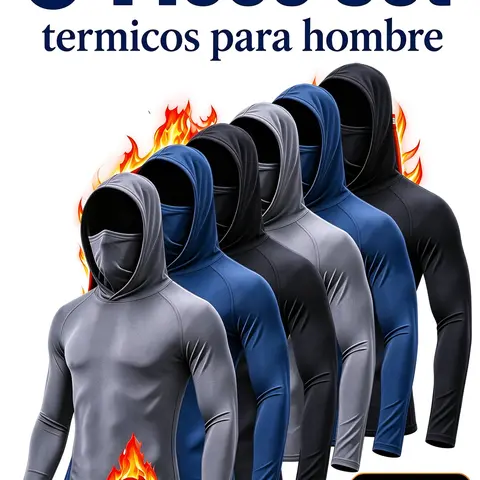 termicos para hombre Men's 3/6-Piece Fitted Casual Hoodie Pullover with Built-in Face Mask, Blue, UPF 50+ UV Protection, Slim Fit Long Sleeve, Lightweight Soft Breathable Quick Dry, Machine Washable Menswear Top for Biking, Running