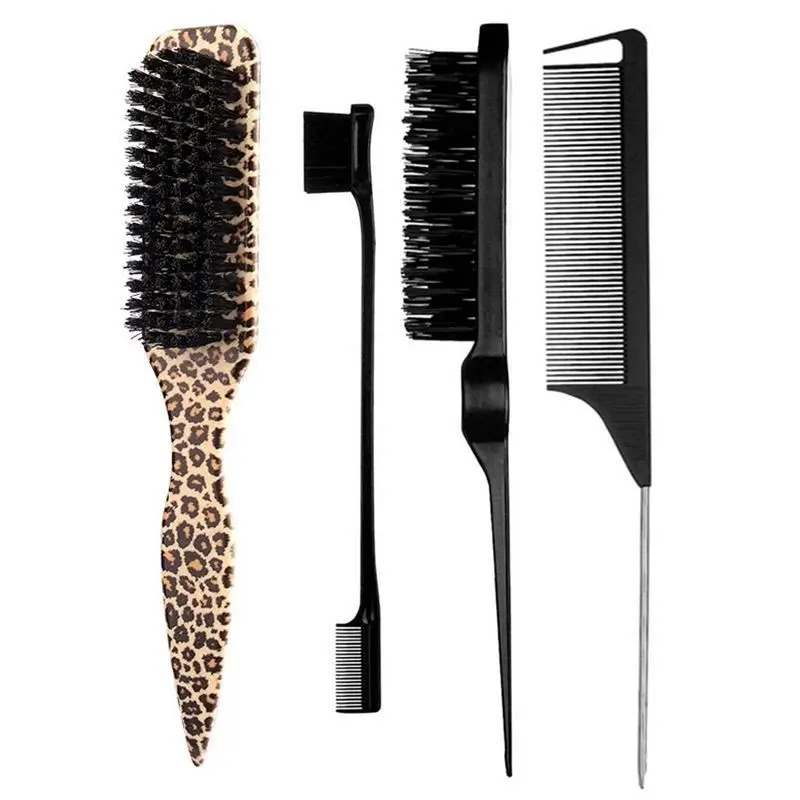Hair Styling Tool Set Teasing Comb Double Ended Eyebrow Brush Steel Pin Rattail Comb Multi Purpose Set Teasing Comb Adds Volume and Texture Steel Pin Rattail Comb Precise Sectioning Double Ended Brush for Brows and Hair Practical Kit for Daily Styling