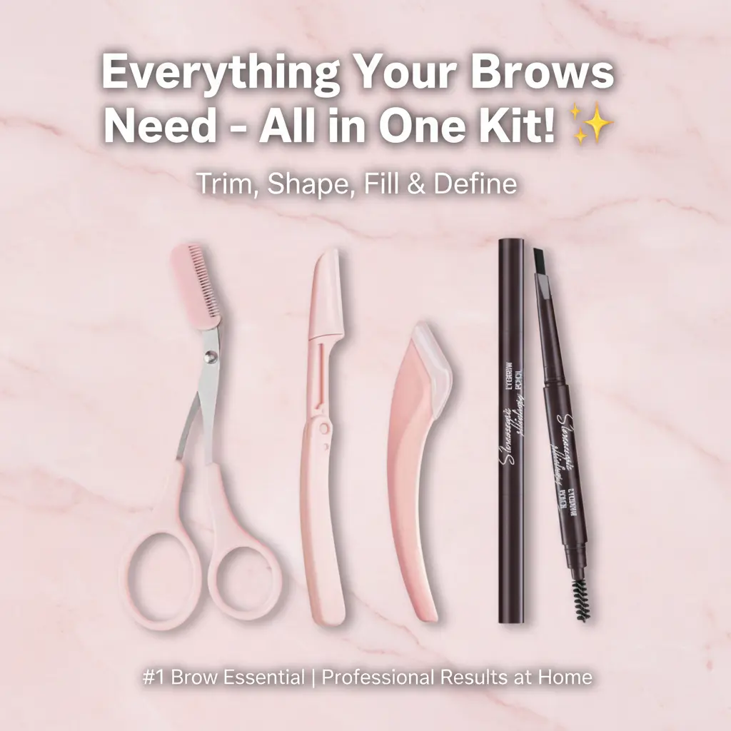 Professional Eyebrow Grooming Kit, 4-in-1 Precision Eyebrow Shaper & Trimmer Set, Includes Brow Scissors, Razors, and Eyebrow Pencil for Perfect Arches,luxury,cosmetic,refill container,handheld,mirror,,creative,design,,duoface,brush,makeup,cleaner