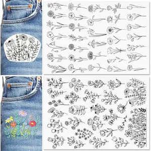 Embroidery  Water Soluble Embroidery Stabilizers, Stick and Stitch Embroidery Paper Wash  with Pre-Printed  Designs Stencils Transfers for Hand Sewing Lover Beginner