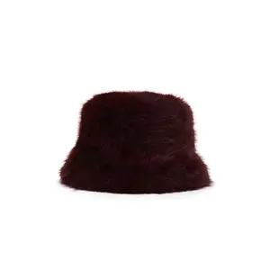 jocelyn Oversized Faux Fur Bucket Hat in Burgundy