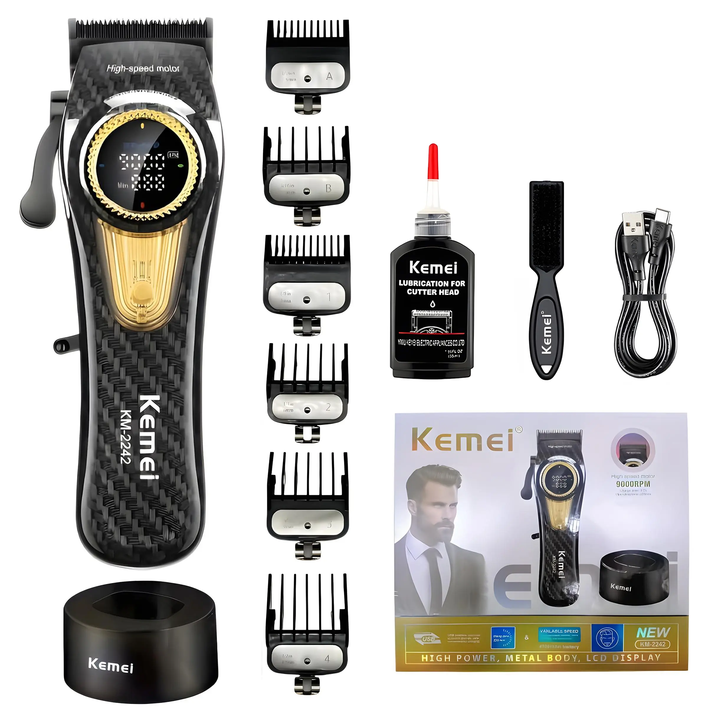 Kemei Km-2242 Wireless Electric Hair Clipper, USB Fast Charging Professional Men's Trimmer, Precision Blade Design, Long Battery Life, Cordless Rechargeable Trimmer, Cordless Hair Clippers