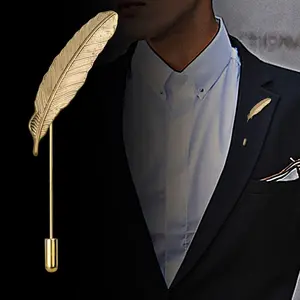 1 pc Men's Feather Brooch Pin, European Style Unique Design, College Wind Lapel Flower, Business Suit Leaf One-Row Clip-On