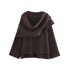 Women's Autumn New Asymmetric Scarf Short Loose Knitted Coat Jacket Knitwear Womenswear