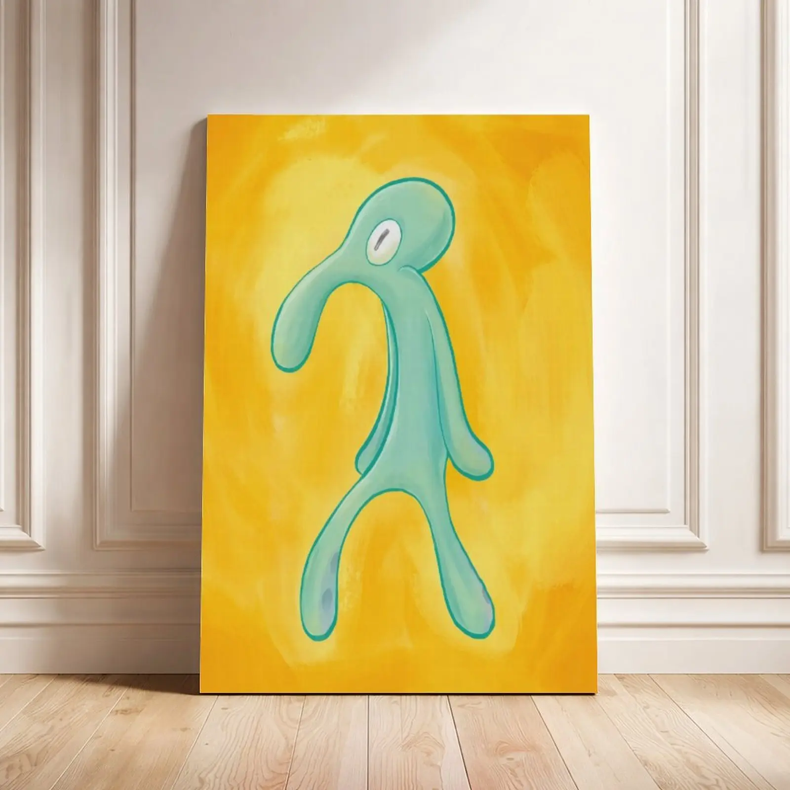 Bold And Brash Squidward Canvas Poster, Yellow Funny Cartoon Wall Art Print, Modern Canvas Wall Decor for Bedroom, Living Room, Office