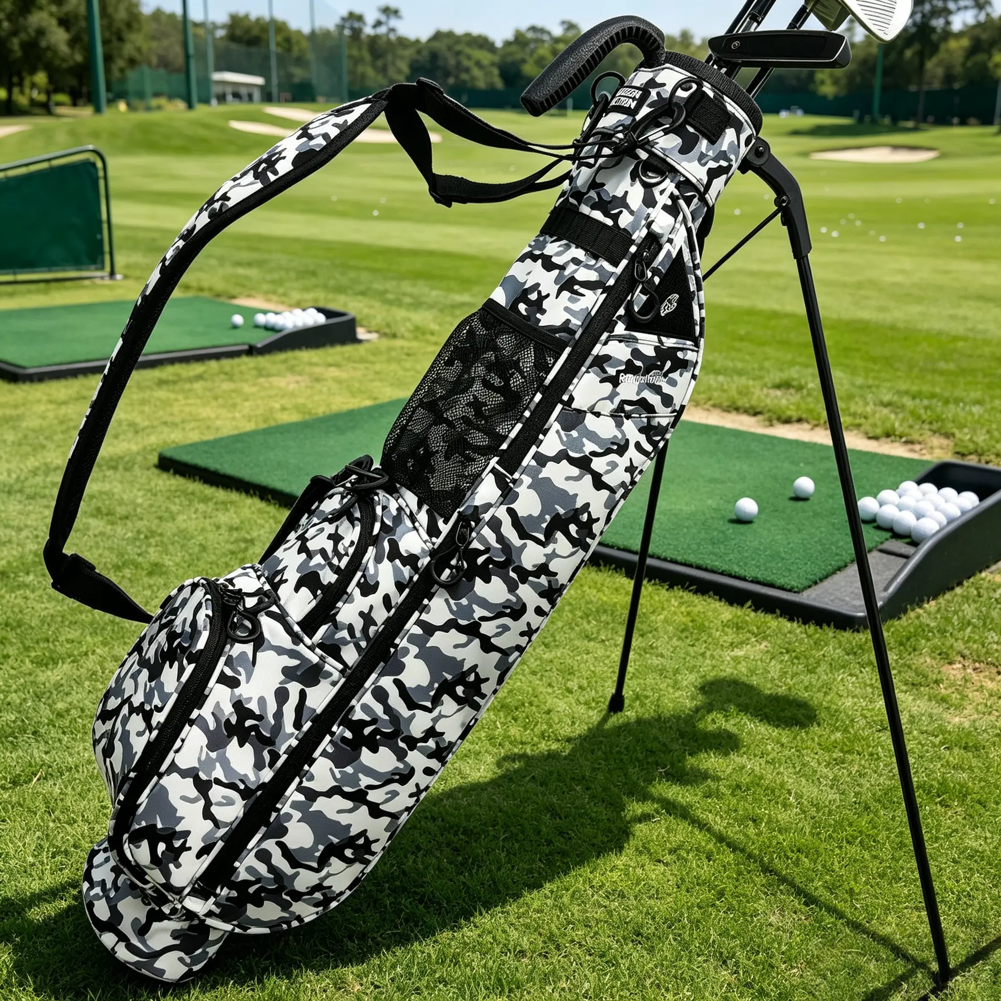 Women's Lightweight Golf Stand Bag, Compact Sunday Bag in Camo Pattern with 2-Way Divider, Cooler Pocket & Adjustable Strap, Essential Golf Accessory, Golf Accessories