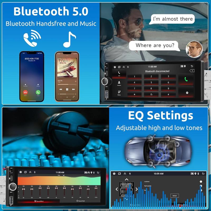 Single Din Car radio with Wireless CarPlay/Android Auto, Bluetooth Handsfree Car Radio 6.86 Inch IPS Touch Screen Single DIN MirrorLink FM/EQ/AUX/USB/SWC/Type-C with Camera MIC