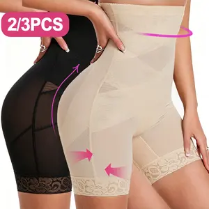 2/3 PCS Tummy Control Shapewear Shorts  for Women-High Waisted Body Shaper Underwear Seamless Butt Lifting Lace Panties Thigh Slimmer Panty Girdle Shapewear