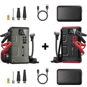 Super 6000A Portable Emergency Starter and Air compressor - 12V lithium battery pack with 150PSI tire inflator, LED lights, USB charging - suitable for all gas/diesel vehicles, heavy duty, emergency roadside assistance, compact design Car Automotive