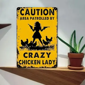 Chicken Metal Sign Caution Area Patrolled By Crazy Chicken Lady Vintage Tin Signs Funny Chicken Sign For Bar Coffee Shop Chicken Coop Farm Wall Decor Sign 8X12inch, Metal Tin metal wall sign Vintage Metal Tin Sign home decor plaque funny bar sign